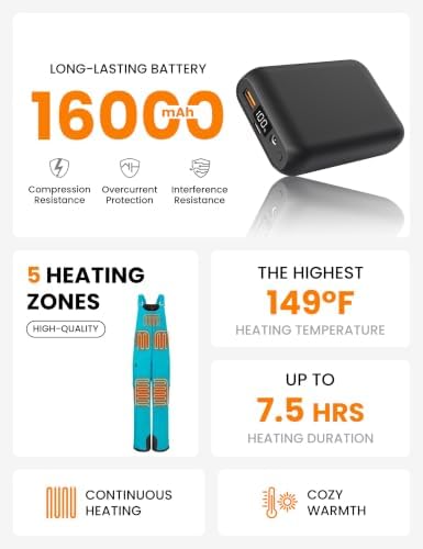 Heated Insulated Bib Overalls for Women with 16000mAh Power Bank, Outdoor Snow bibs Warm Skiing Snowboard Pants