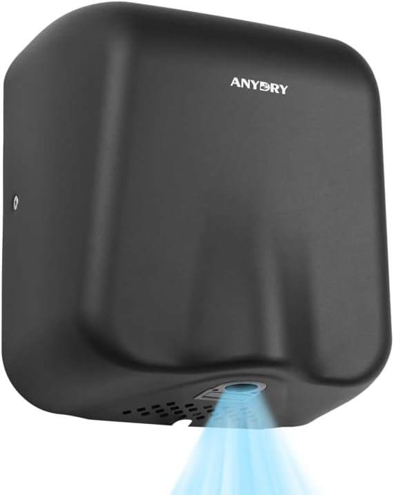 anydry IronStorm Electric Hand Dryers for Bathrooms Commercial HEPA Filter High-Speed Matte Black Stainless Steel Cover AC 100–130 V~