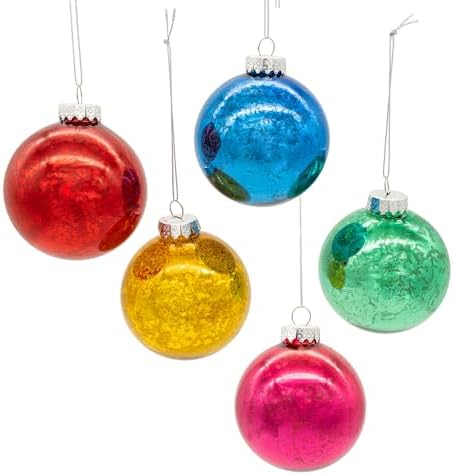 Kurt Adler 80MM Mercury Glass Multicolor Ball Ornament, 6-Piece Box