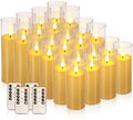 YOROXRG Flickering Flameless Candles Battery Operated with Remote,Led Pillar Candles with Realistic Moving Wick Candles for Halloween,Christmas,Home Decor Pack of 24 (D2.2 xH 5" 6" 7")(Ivory)
