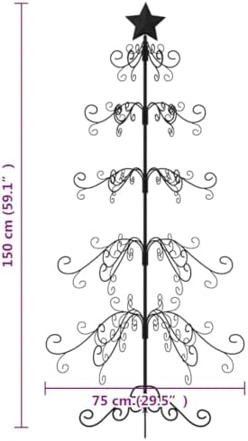 Metal Christmas Tree, 59.1 in Modern Black Holiday Home Decor