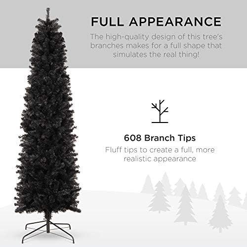 Best Choice Products 6ft Black Artificial Holiday Christmas Pencil Tree for Home, Office, Party Decoration w/ 608 Tips, Metal Hinges & Base