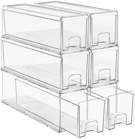 Sorbus Clear Stackable Storage Drawers with Pull-Out Bins (Small, 6 Pack)