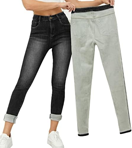 Yehopere Women's Winter Fleece Lined Jeans Slim Fit Warm Skinny High Waist Denim Jean