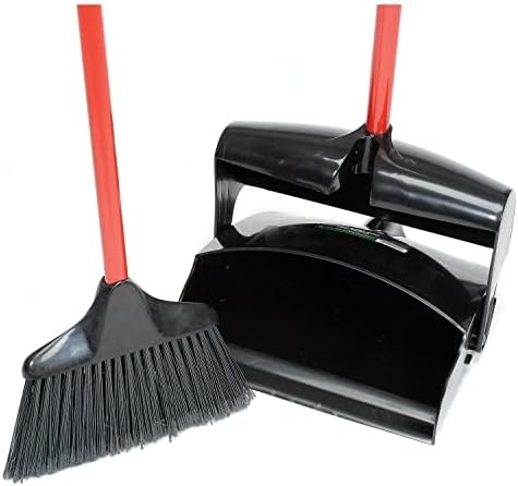 Libman 36" H Commercial Lobby Broom & 12" W Dust Pan Set, Closed Lid, Lot of 2