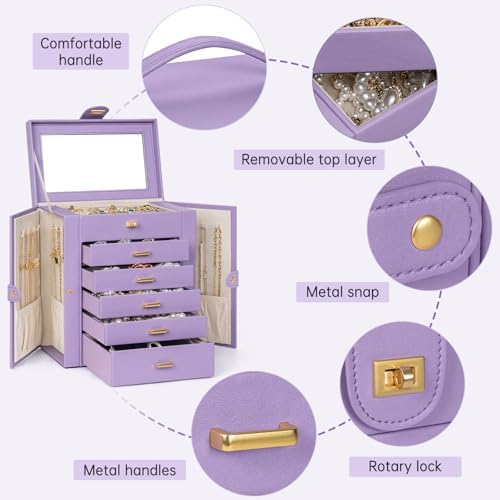 AKOZLIN 6-Tier Jewelry Box Organizer 5 Drawers Storage Medium Violet