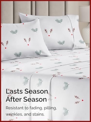 Christmas Sheet Set, Mistletoes, Holiday Xmas Bedding Set - Queen Size