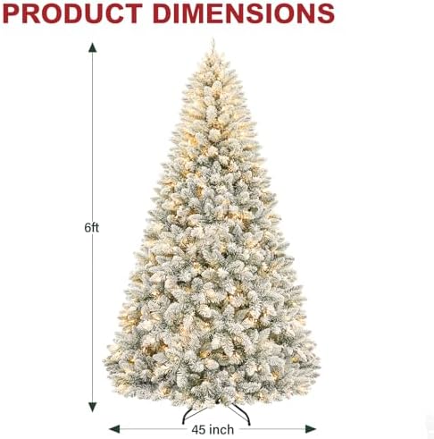 Hykolity 6 ft Prelit Flocked Christmas Tree with Warm White LEDs