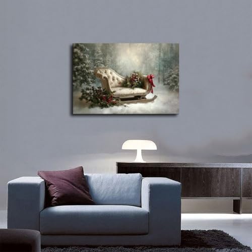 JDBeehpy Retro Christmas Sleigh Wall Art Canvas Prints Unframed 24x36inch