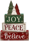 Lineshading 4 Pcs Christmas Table Decor, Wooden Tree Block Sign Home Tray