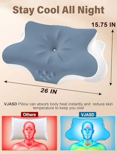 Cervical Neck Pillow for Pain Relief – Ergonomic Memory Foam Pillow for Side Sleeper Contour Orthopedic Bed Pillow for Neck Support with Cooling Cover – Ideal Christmas Birthday Gift - Dark Blue