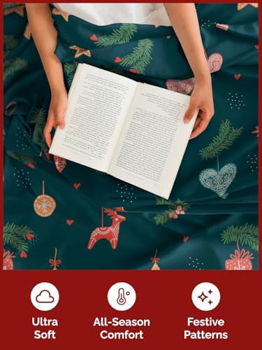 Christmas Sheet Set, Green Christmas, Holiday Xmas Bedding Set - Full Size