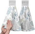 Nautical Blue Coral Hanging Hand Towels Set of 2 Coastal Seashell Starfish Kitchen Towels with Hanging Loop Ocean Beach Theme Bath Towels Soft Absorbent Fingertip Dish Tie Towel for Bathroom