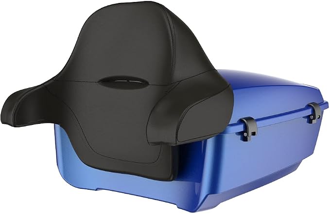 Advanblack Road Glide Tour Trunk Pack Blue Max King Tour Trunk Pack Luggage +Wrap-Around Backrest Pad for '97-'25 Harley Touring Road King Street Glide Electra Glide CVO Models