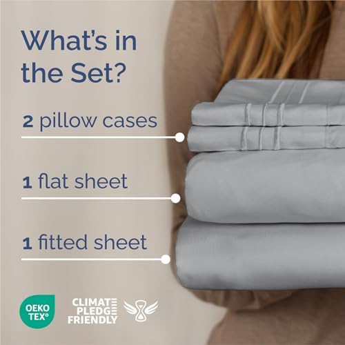 King Size 4 Piece Sheet Set - Breathable & Cooling Sheets - Steel Blue