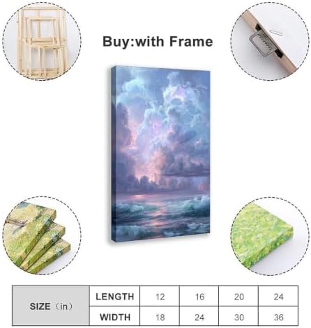 JDBeehpy Lightning Storm Ocean Scenery Canvas Wall Art Framed 24x36inch