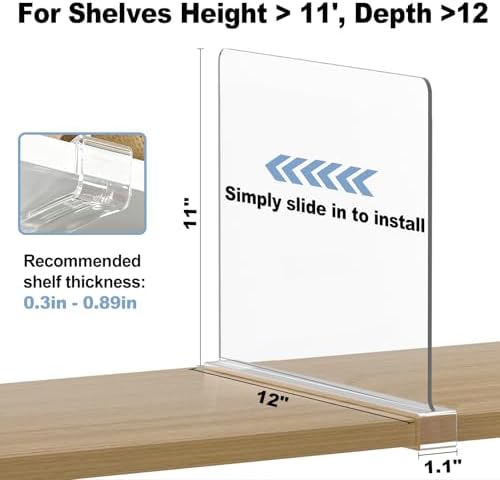 Purse Organizer for Closet Shelf Dividers: 11-inch Tall (Higher Version) Adjustable Clear Acrylic Bag Storage Organizer for Handbags, Sweaters, Towels, Jeans and Shoes on Wood Shelves 8-Pack