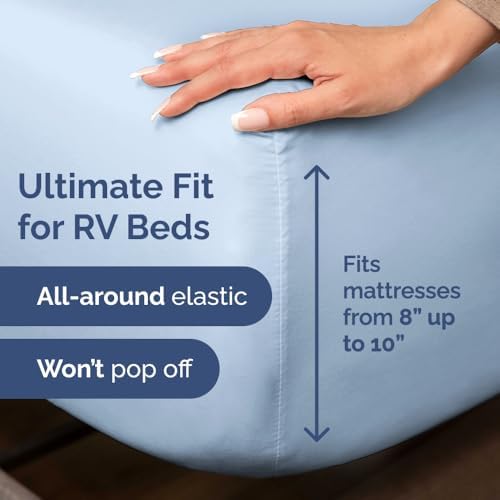 Short Queen Size 4 Piece Bed Sheet Set - RV Short Queen Sheets - Sky Blue