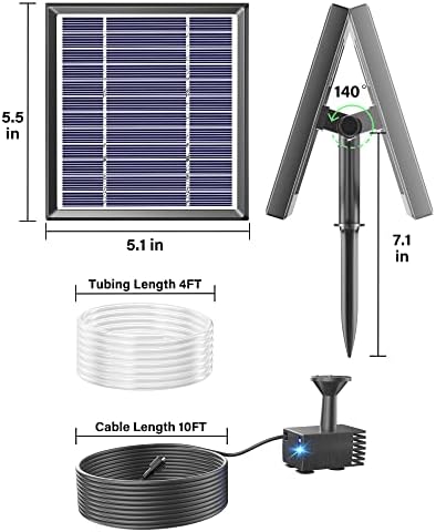 Biling Solar Fountain for Bird Bath, Solar Panel Kit Outdoor Solar Water Pump with 4ft Tubing for Hummingbird Bath, Small Pond and Fish Tank (Pack of 2)