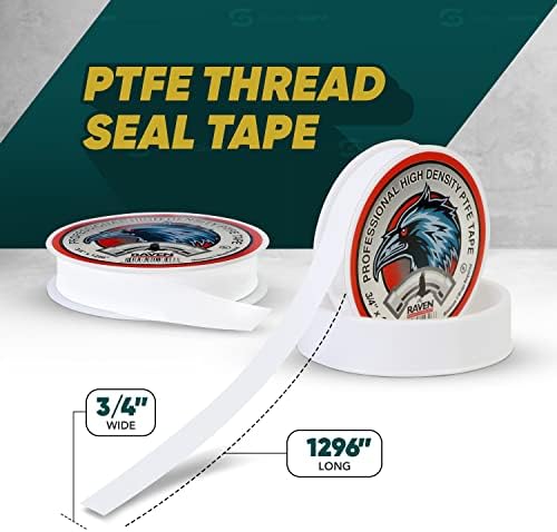 SUPPLYGIANT S1647-10 PTFE Thread Seal Tape for Plumbers, White 3/4 Inch X 1296 Inch (Pack Of 10 Rolls)