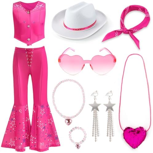 Cowgirl Costume Girls Kids Disco Western Rodeo Dress Up Outfits for Halloween Birthday Cosplay Party