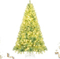 HAPPYGRILL 7.5 FT Pre-lit Tinsel Christmas Tree Artificial Xmas Tree with 550 LED Lights, 8 Modes, 1300 Fruit Green Branch Tips, Folding Metal Stand, Seasonal Holiday Tree for Home Office Party