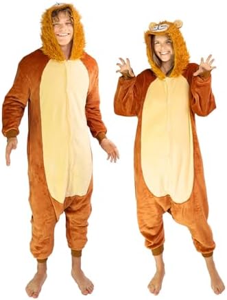 Funziez! Adult Onesie Halloween Costume Animal Dinosaur Shark Unisex Plush One Piece Cosplay Suit for Adults, Men and Women