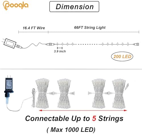 Red and Green Christmas String Lights, 66 ft 200 LED Christmas Lights Plug in, Indoor Outdoor Connectable 8 Modes Twinkle Fairy String Lights for Xmas Tree Wedding Bedroom Party, Clear Wire