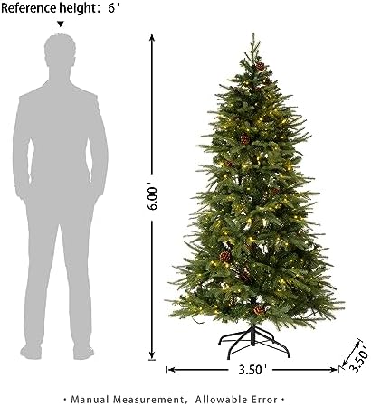 Glitzhome 6ft Pre-Lit Green Fir Artificial Holiday Christmas Tree with 350 LED Lights, 9 Functional Warm White/Multi-Color, Remote Controller, Ideal for Home, Office, Party Decoration