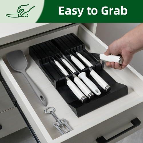 Utoplike Bamboo Knife Drawer Organizer, In-drawer Knives Block for Kitchen