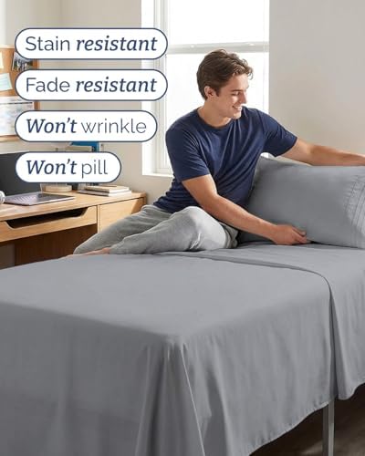 Twin XL Size 3 Piece Sheet Set - Breathable & Cooling Sheets - Steel Blue