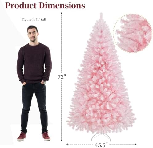 Yaheetech 6ft Pre-lit Christmas Tree with 300 Warm White Lights, Pink