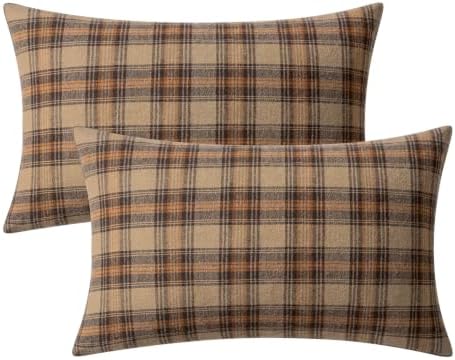MIULEE Fall Plaid Pillow Covers Scottish Tartan 12x20 Camel Brown