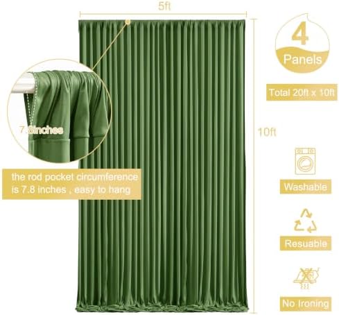 4 Panels Valley Green Backdrop Curtain for Parties Wrinkle Free Dark Green Photo Curtains Backdrop Drapes Fabric Decoration for Baby Shower Birthday Party Photography 20ft(W) x 10ft(H)