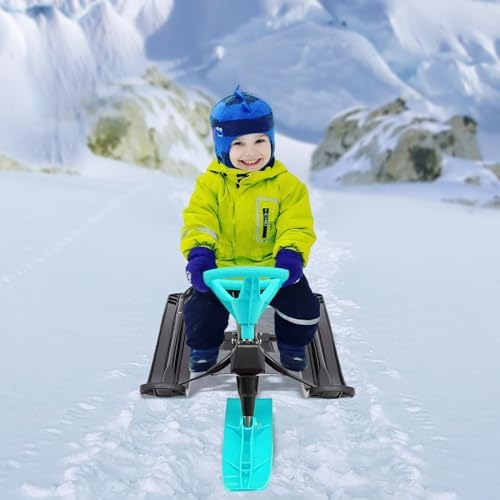 Kids Snow Sled for Sledding, Green Durable Plastic Toboggan for Winter Outdoor Snow, Safe for Toddlers and Children