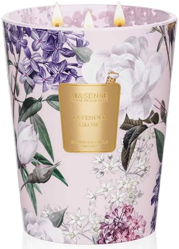 M&SENSE Lavender Glow Soy Candle, 35oz 3-Wick, Sleep Calming Aromatherapy