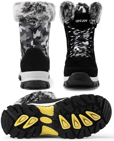 COOJOY Womens Waterproof Winter Snow Boots Warm Shoes Furry Mid Calf Lightweight Walking Hiking Booties