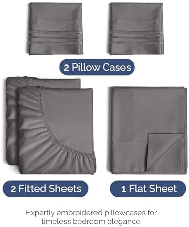 Split King Size 5 Piece Sheet Set - Breathable & Cooling Sheets - Dark Grey