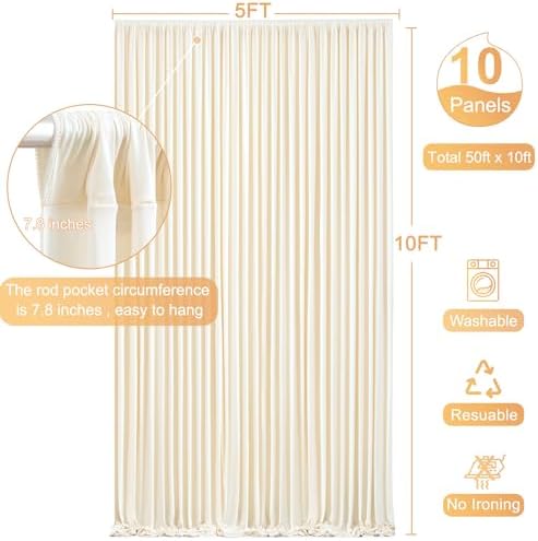 10 Panels Champagne Backdrop Curtain for Parties Wedding Baby Shower Wrinkle Free Photo Curtains Backdrop Drapes Fabric Decoration for Bridal Shower 50ft(W) x 10ft(H)