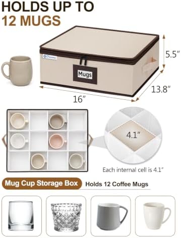 punemi Mug Storage Organizer, 2-Pack Hard Shell Boxes for Packing & Moving