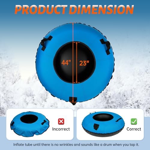 Snow Tube Heavy Duty, 44" Snow Tube for Sledding, Snow Tubes for Adults with Premium Canvas Cover Thickened Bottom, Inflatable Snow Tubes Towable Sledding Tube for Boys Teens, Blue