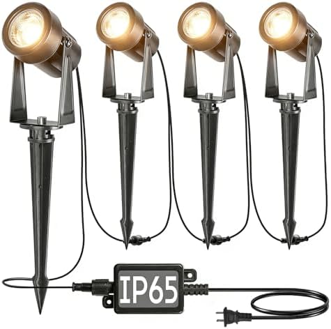 SUNTHIN 4 Pack Outdoor Landscape Lighting with Transformer, LED Spot Lights
