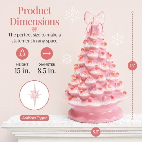 Best Choice Products 15in Ceramic Christmas Tree, Pre-lit Hand-Painted Tabletop Pinkmas Holiday Tree, Star Topper, 64 Lights - Pink w/Pink Bulbs
