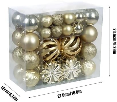 Christmas Tree Balls Ornaments Set, 48 Pcs Shatterproof Plastic Decorative Baubles Shiny Hanging Ball Ornaments for Xmas Tree Holiday Party Wedding Decoration, Champagne Gold