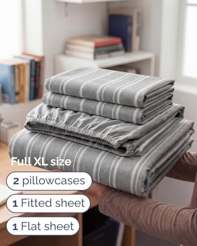 Full XL Sheets - 4 Piece Full XL Sheet Set - Soft & Cooling - Grey Stripes