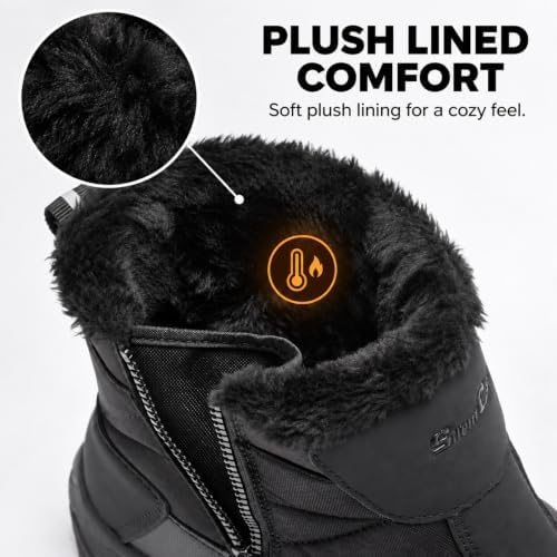 SILENTCARE Men's Waterproof Winter Snow Boots: Warm Fur Lined, Side Zipper
