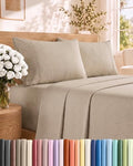 Queen Size 4 Piece Sheet Set - Comfy Breathable & Cooling - Heathered Beige