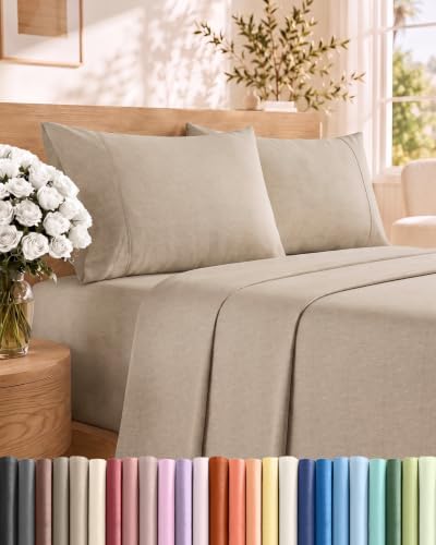 Queen Size 4 Piece Sheet Set - Comfy Breathable & Cooling - Heathered Beige