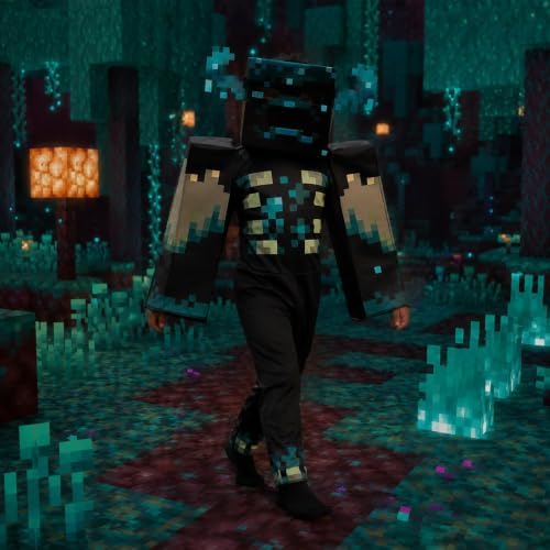 Minecraft Warden Costume, Official Deluxe Minecraft Costume for Kids with Headpiece and Jumpsuit, Child Size (7-8)