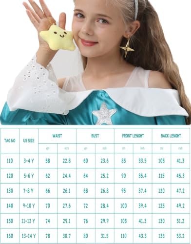Girl Galaxy Princess Costume Kids Royal Cosplay Teal Dress Halloween Outfit